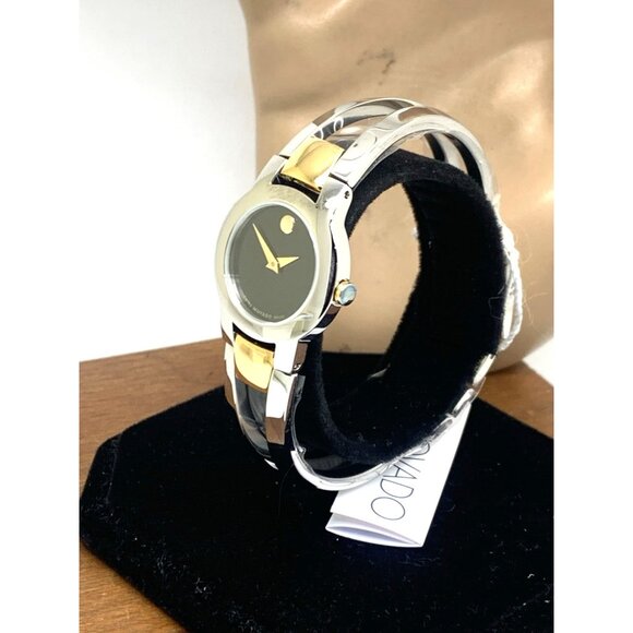 Movado Women\'s Watch 0606893 Amorosa Black Dial Swiss Quartz 24mm 2-Tone Bangle main image 9